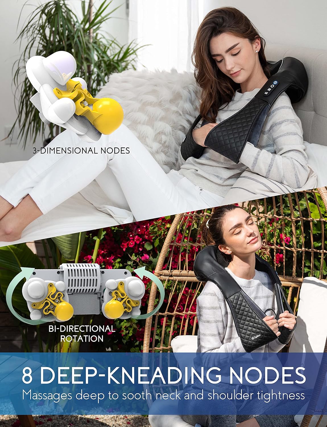 Zyllion Shiatsu Back and Neck Massager - Cordless Rechargeable 3D Kneading Deep Tissue Massage with Heat for Home, Office, Car, Athletes & Muscle Pain Relief - Black (ZMA-28RB-BK)