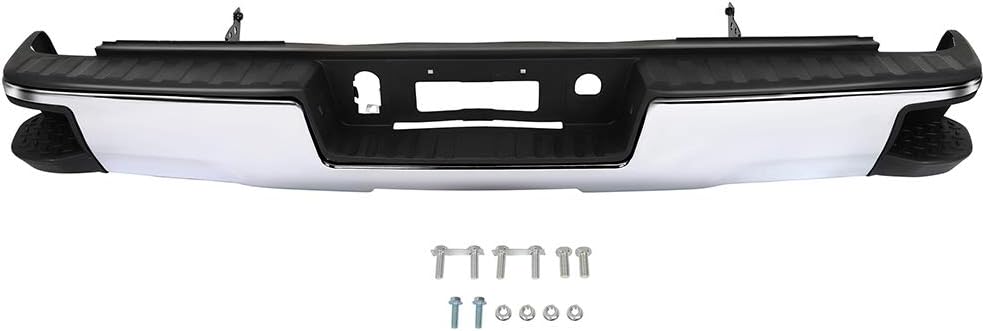 FINDAUTO Chrome Back Bumpers, Rear Step Bumper fit for 2014-2018 for Chevy Silverado for GMC Sierra 1500 without Parking Sensor Holes