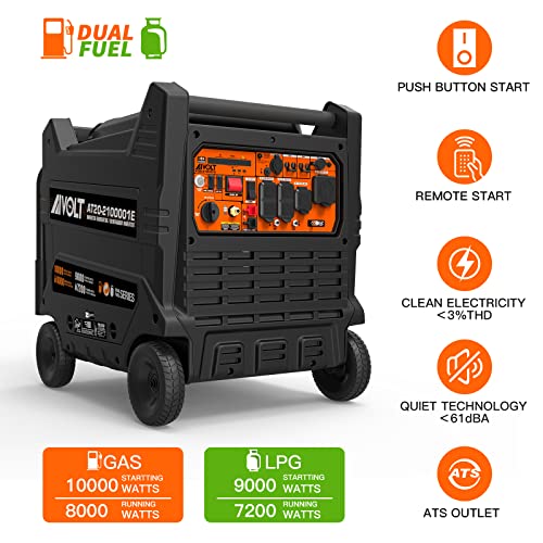 AIVOLT 8000 Watts Dual Fuel Portable Inverter Generator Super Quiet Gas Propane Powered Electric Start Outdoor Generator for Home Back Up Travel RV Camping, 50 State Approved