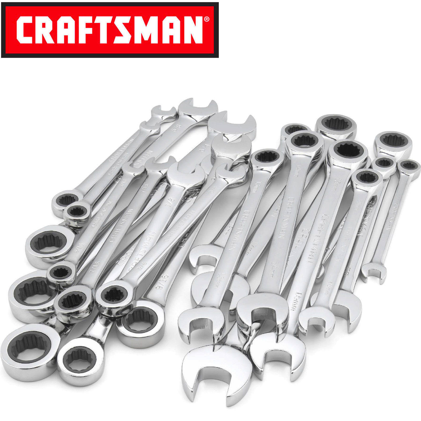 Craftsman 20 PC Combination Ratcheting Wrench Set Metric mm u0026 Standard SAE