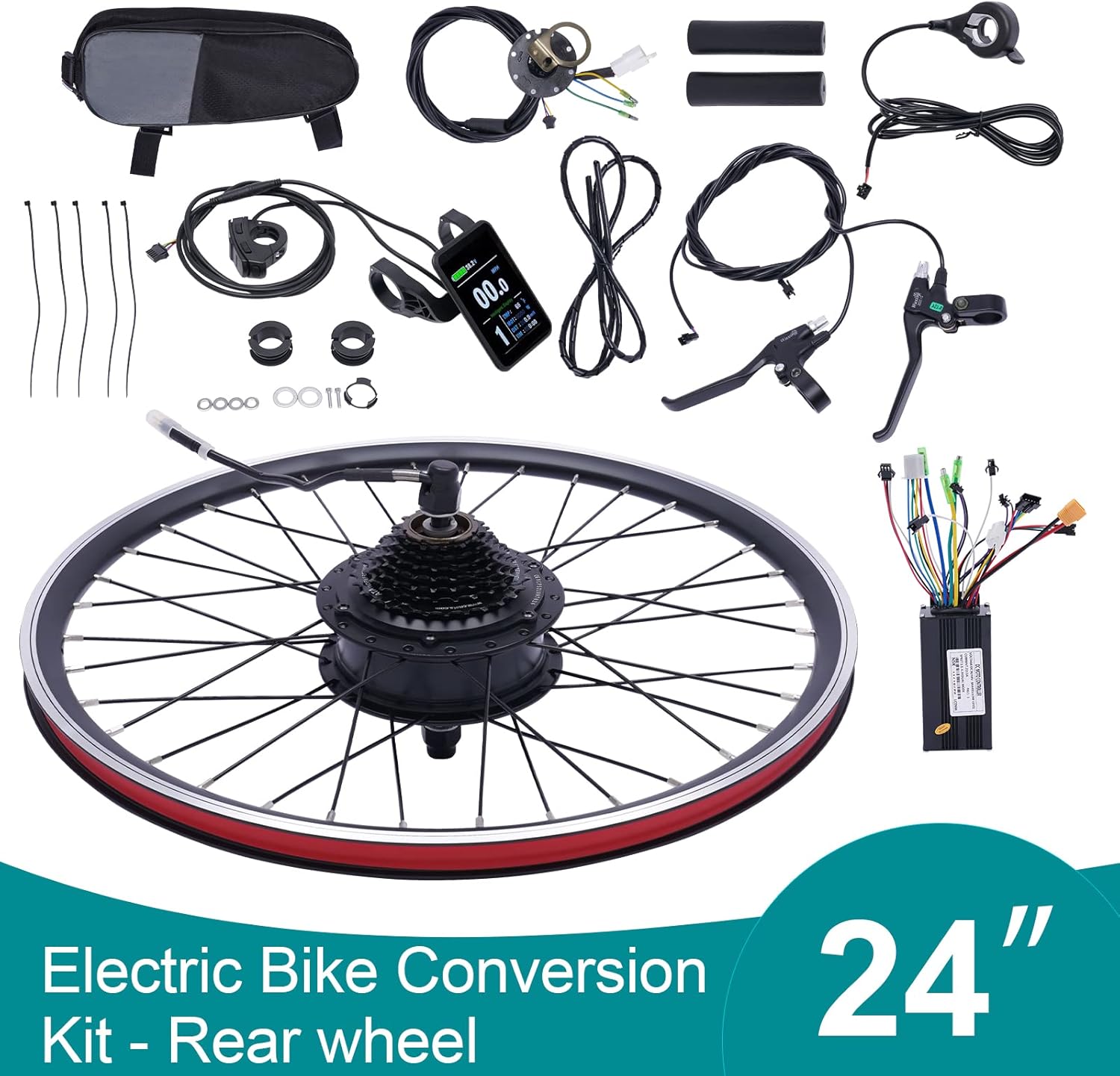 36V 500W E Bike Conversion Kit, Electric Bicycle Motor Kit for 24in Rear Wheel, Electric Motor Kit for Bicycle with Dual Mode Controller 5-Gear Speed Adjustment