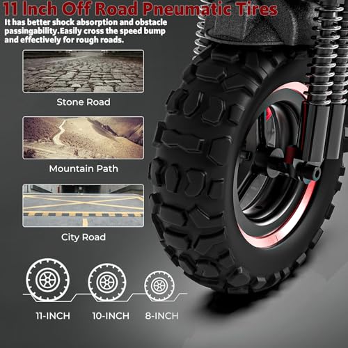 Off Road Electric Scooter Adults, 800/1200W Motor, 48V 15/18/21AH Battery, 11" All-Terrain Tires, Heavy Duty E-Scooter with Dual Suspension with Seat