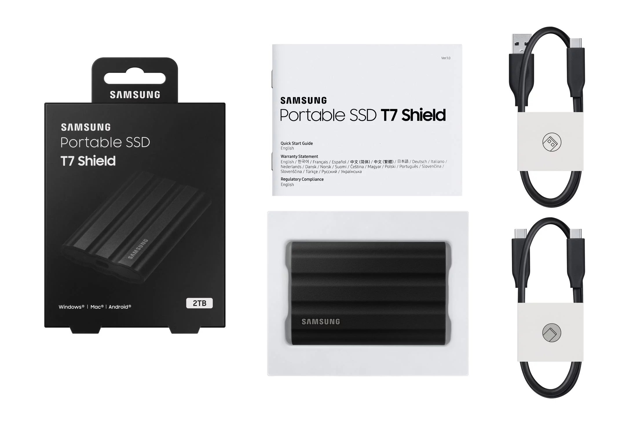SAMSUNG T7 Shield MU-PE2T0S - 2TB Portable Encrypted SSD - USB 3.2 Gen 2 - USB-C connector - 256-bit AES - Black