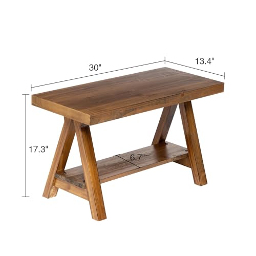 Wnutrees 43" Farmhouse Wood Bench, Long Rustic Indoor Storage Bench for Entryway, Living Room, Dining Room, Solid Wood Construction, Original Wood