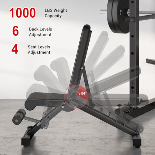 C1-V4 Power Cage, 2000LBS Squat Rack with LAT Pulldown, Multi-Function Weight Cage Strength Training Machine, Workout Cage with More Attachments for Home Gym Garage