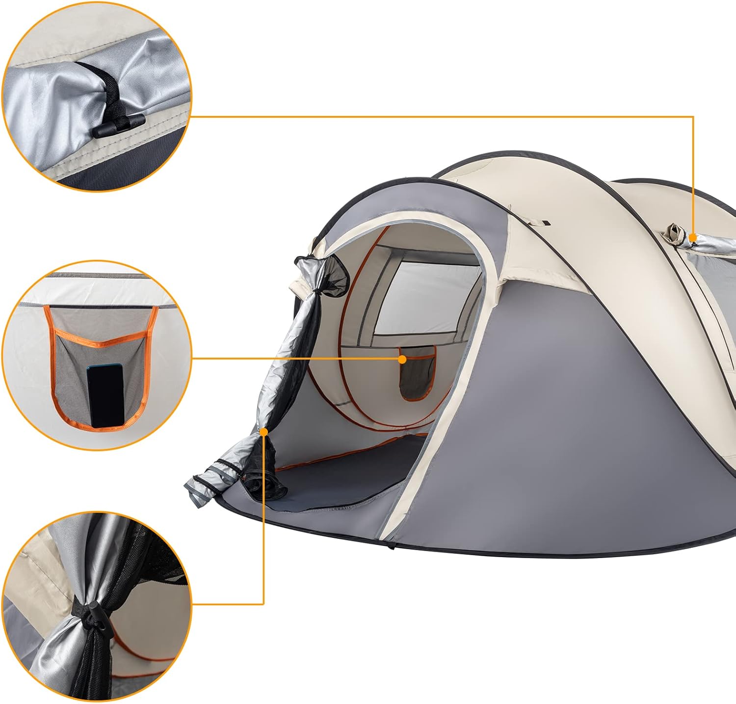 4 Person Pop Up Waterproof Camping Tent Easy Setup 2 Doors-Instant Mesh Windows for Camping Hiking Fishing Beach 2 Doors-Instant Family Traveling Outdoor