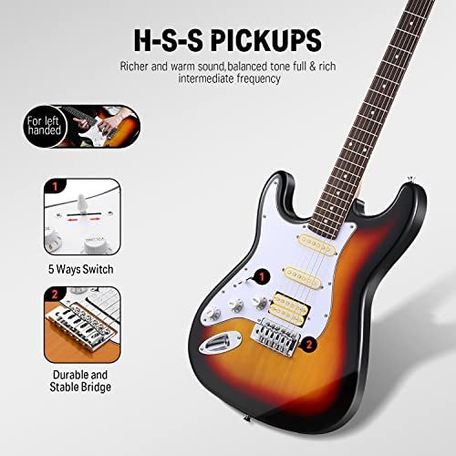 Donner DST-100B 39 Inch Electric Guitar Beginner Kit Solid Body Full Size Black HSS for Starter, with Amplifier, Bag, Digital Tuner, Capo, Strap, String,Cable, Picks