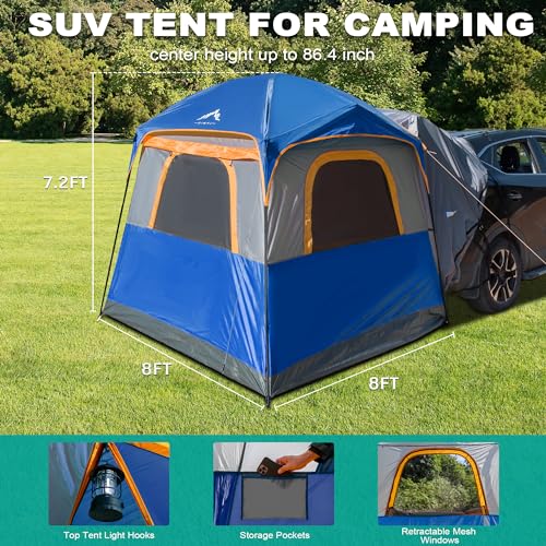 SUV Tent for Camping,Waterproof PU2000mm, Fits 5-8 People,Spacious Double Layer Design, Includes Rainfly & Storage Bag, 8FT L x 8FT W x 7.2FT H