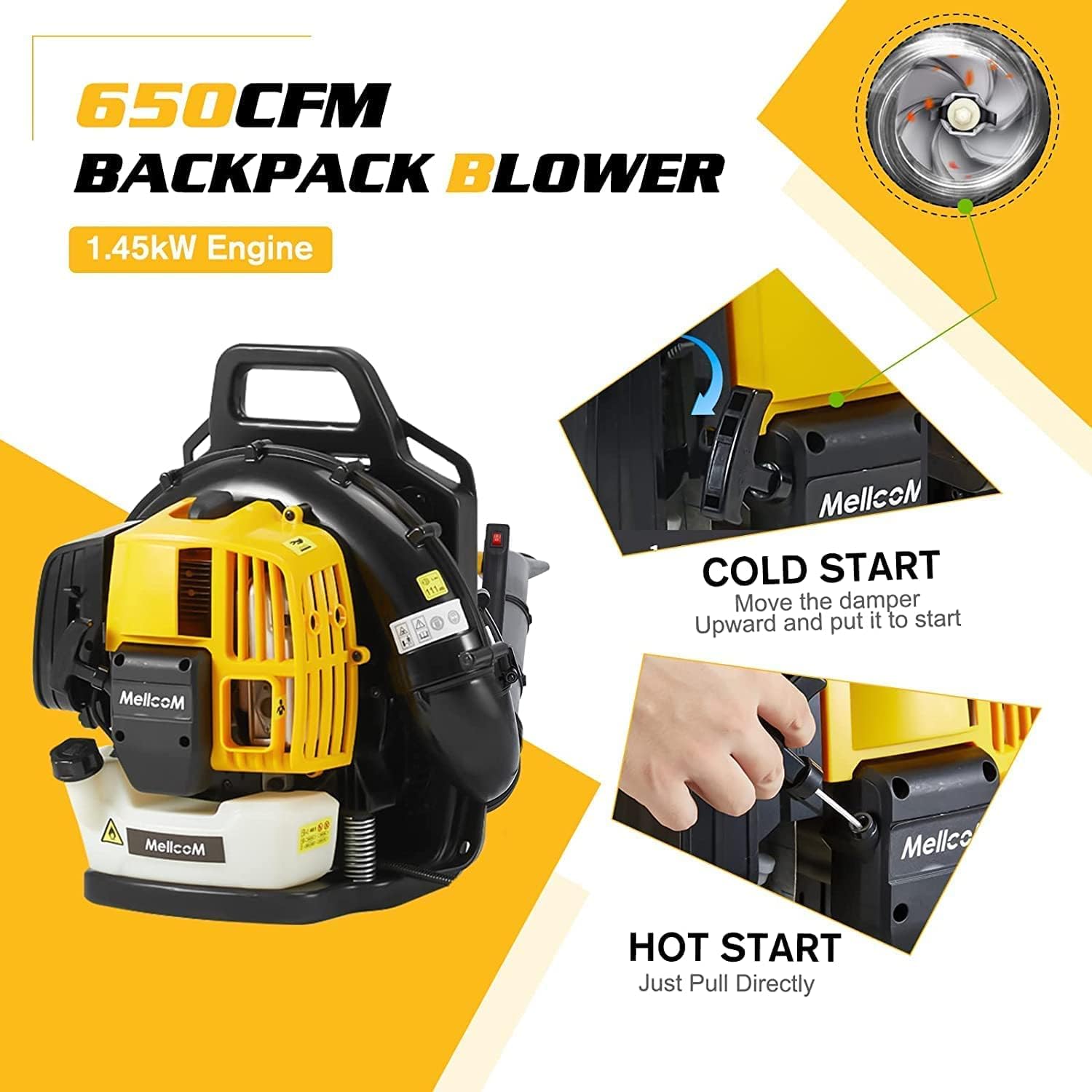 DNYKER Backpack Leaf Blower, 52cc 2-Cycle Gas Leaf Blower, 650 CFM Cordless Handheld Leaf Blower with Nozzle Extension for Lawn Care, Snow Debris and Dust Removal