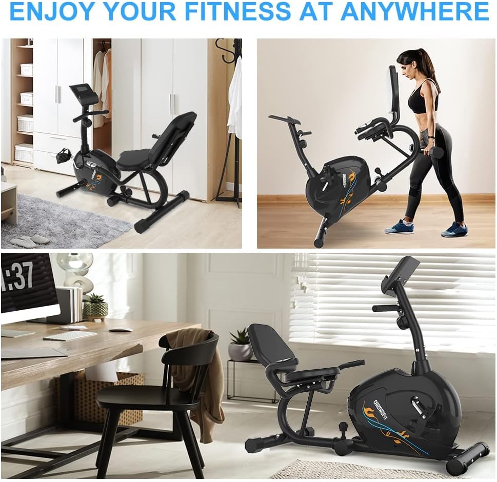 ONETWOFIT Recumbent Exercise Bike for Seniors and Adults, Indoor Stationary Bikes w 8 Level Resistance, LCD Monitor, Adjustable Seat, Cycling Fitness Equipment for Home Cardio Training 300 LB Capacity