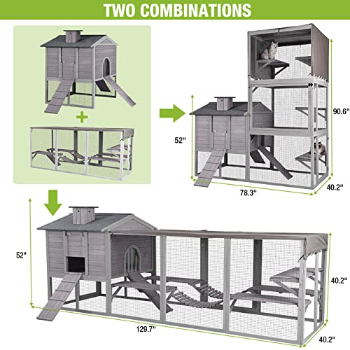 GUTINNEEN Outdoor Cat Enclosure - Large 77 Inch Catio with Waterproof Roof - Spacious Cat House for feral Cats and Outdoor Living