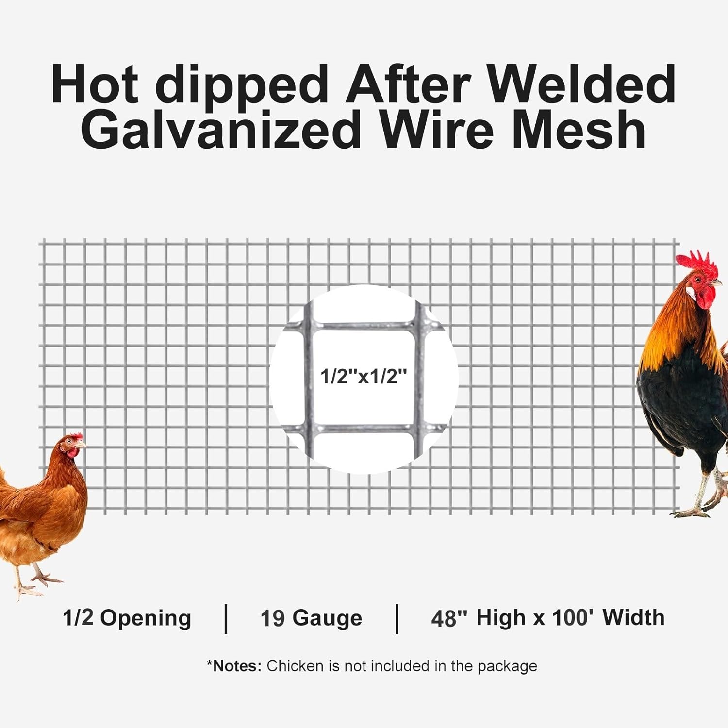 Hardware Cloth Galvanizing After Welding 1/2 inch 48 in x 100 ft - 19 Gauge Wire Mesh Roll Garden Fencing Chicken Fence Rabbit Snake Cage Heavy Duty