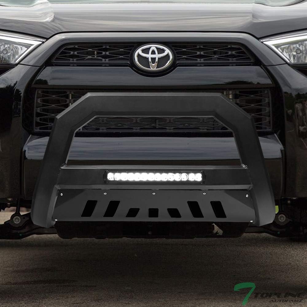 Matte Black AVT Style Aluminum LED Light Bull Bar Brush Push Front Bumper Grill Grille Guard With Skid Plate Compatible With 10-23 Toyota 4Runner