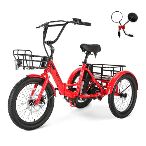 Vivi T01 20" x2.6 Fat Tire Electric Tricycle for Adults, 750W Peak 20'' Folding 3 Wheels Electric Bike, 95% Pre-Assembled, Speed Differential, 15.5MPH Eletric Trike with Bracket