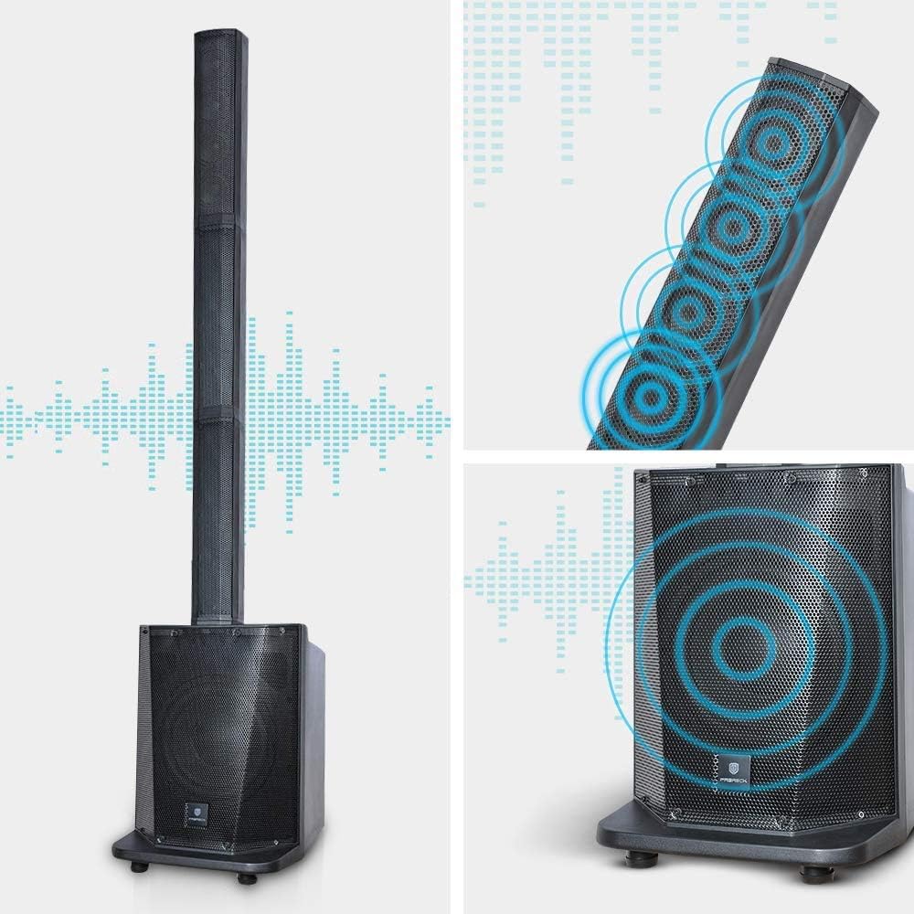 PRORECK PARTY 10 Portable 10-Inch 500 Watt Line Array Column Powered DJ/PA System Stage Tower Speaker with Bluetooth/USB/SD Card/Remote Control