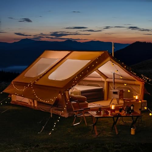 YOLENY Inflatable Tents for Camping, 4/6/8/10/12 Person Tent with TPU Skylight, Mesh Windows, Stove Jack & Pump, Easy Setup 4 Season Glamping Tent, Waterproof & Windproof