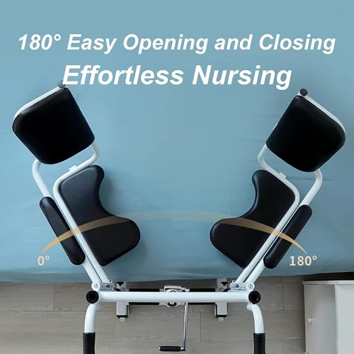 Hydraulic Patient Lift Transfer Chair for Home, Portable Transfer Nursing Chair Lifter W/ 180° Split Seat, with Toilet and Tray Table, for Nursing Elderly, Load 440Lbs Transfer Wheelchair.