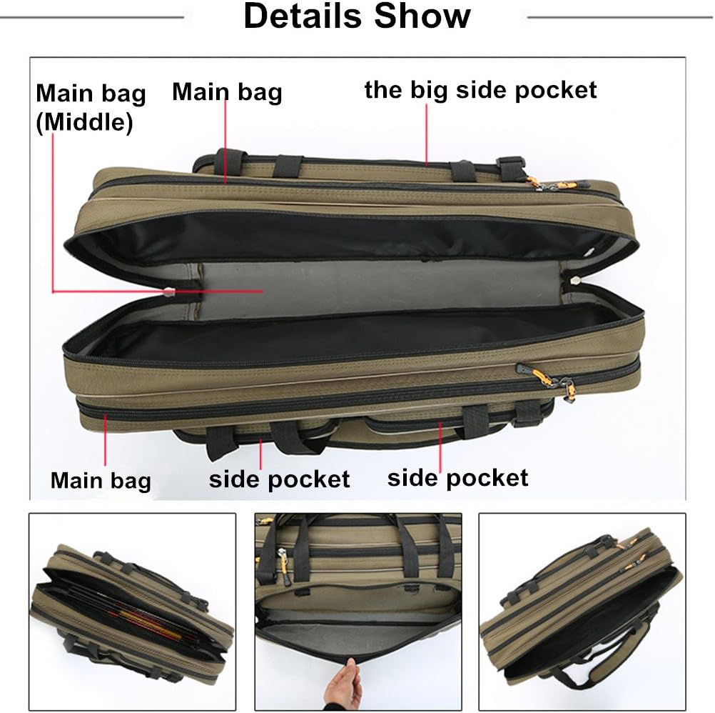 UNISTRENGH 3 Layers Portable Folding Fishing Rod Carrier Reel Case Bags Fish Pole Tools Storage Bag Case Pro Gear Tackle for Shoulders,Handles