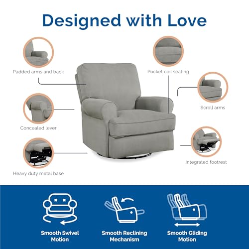 Baby Relax Kenzie Swivel Glider Recliner Chair, Nursery Furniture, Gray