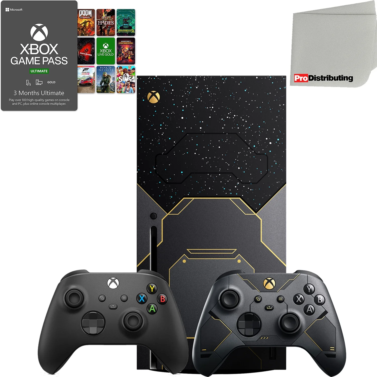 Halo Infinite Limited Edition Video Game Console with Extra Wireless Controller - Carbon Black - 3-Month Game Pass Ultimate, Microsoft, 1TB, Xbox Series X, Bundle - Radiant Selections