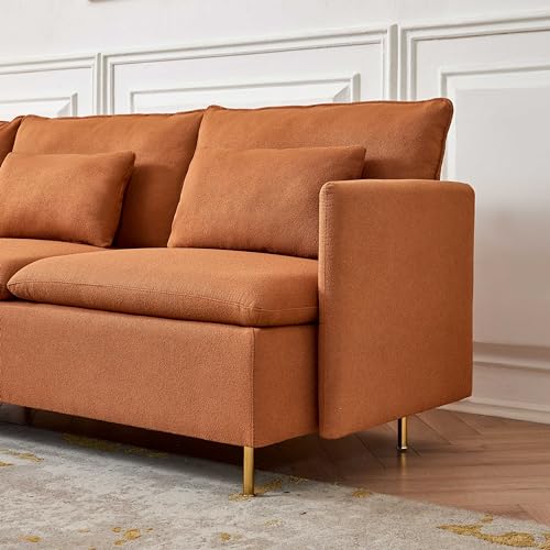 L Shaped Sectional Couch Sofa, 5 Seat Sofas with 5 Waist Pillow, Mid Century Modern Sectional Couches for Living Room, Small Apartments and Office (Beige)