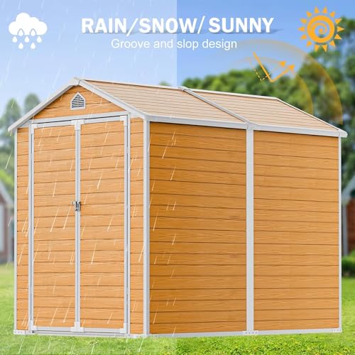 CDCASA 8x6 Feet Resin Storage Shed, Waterproof Outdoor Shed with Floor & Lockable Door & Window & Vents, Plastic Tool Shed for Backyard, Patio, Poolside, Lawn, Dove Grey