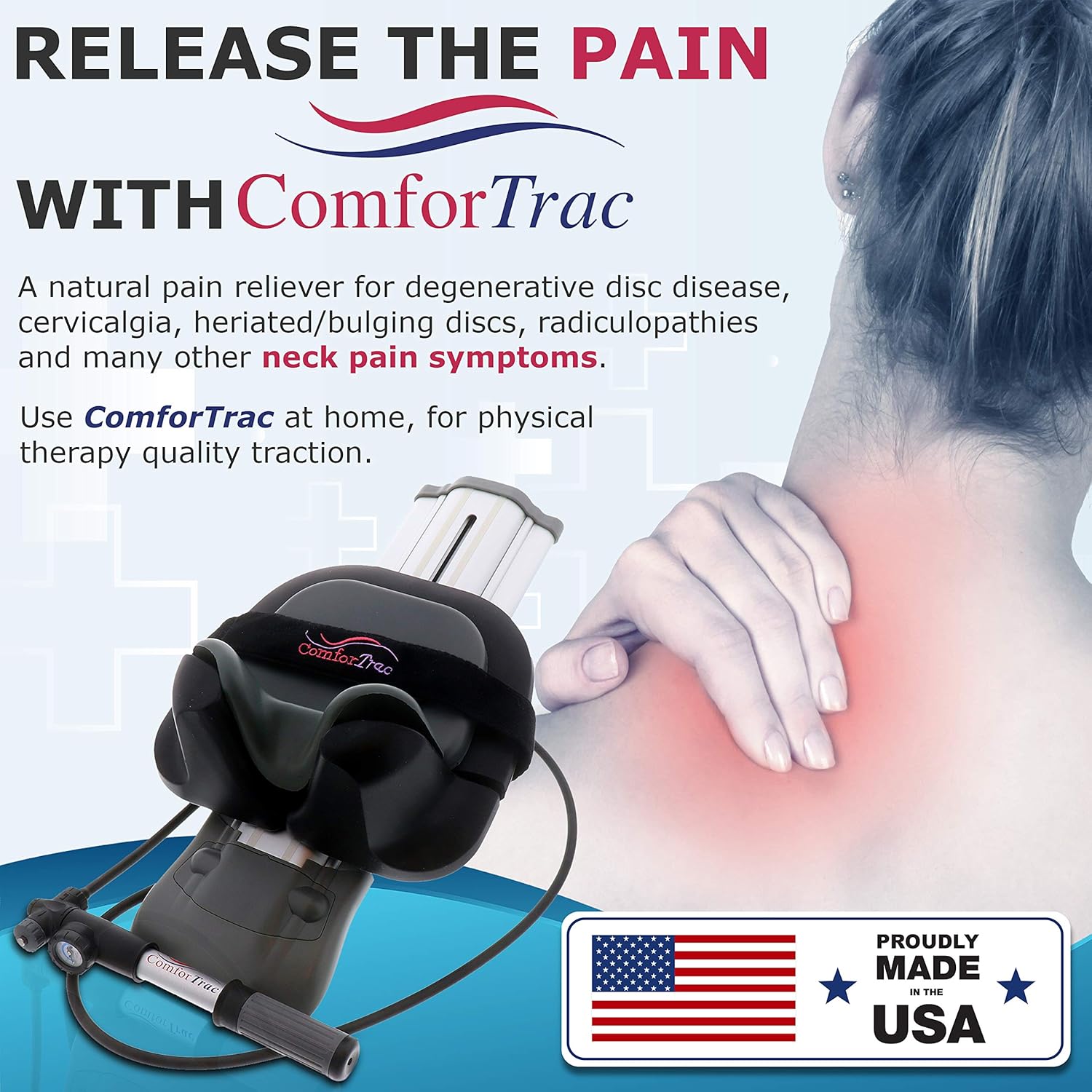 ComforTrac Cervical Home Traction 1.0 - The Original ComforTrac, for Spinal Decompression, Relieving Pinched Nerves, and Cervical Pain, with Carrying case.