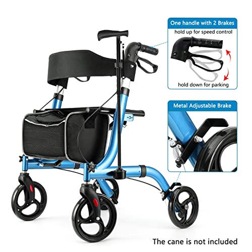 Rollator Walkers for Seniors-Folding Rollator Walker with Seat and Four 8-inch Wheels-Medical Rollator Walker with Comfort Handles and Thick Backrest-Lightweight Aluminium Frame, Champagne