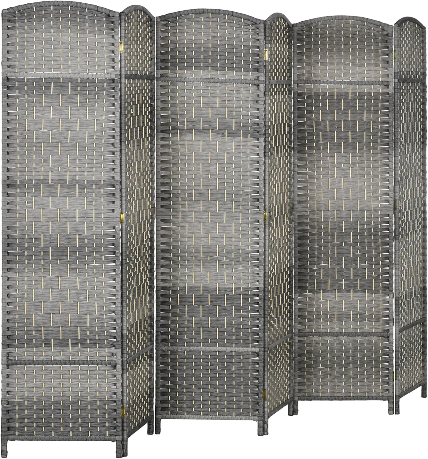 6 Panel Room Divider, 6' Tall Folding Privacy Screen, Hand-Woven Freestanding Wall Partition for Home Office, Bedroom, Mixed Gray