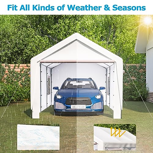 10x20 FT Outdoor Carport Portable Garage Heavy Duty Canopy Storage Shelter Shed All-Season Tarp with Removable Sidewalls & Doors for Car, Truck, Boat, Camping, Party (Gray)