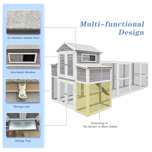 3-Tier Large Wooden Chicken Coop for 8-10 Chickens,Outdoor Walk-in Chicken Coop House with Run&Nesting Boxes,Hen House Poultry Pet Habitat Hutch Cage W/Pull Out Trays&Wire Fencing(95"×80"×83")