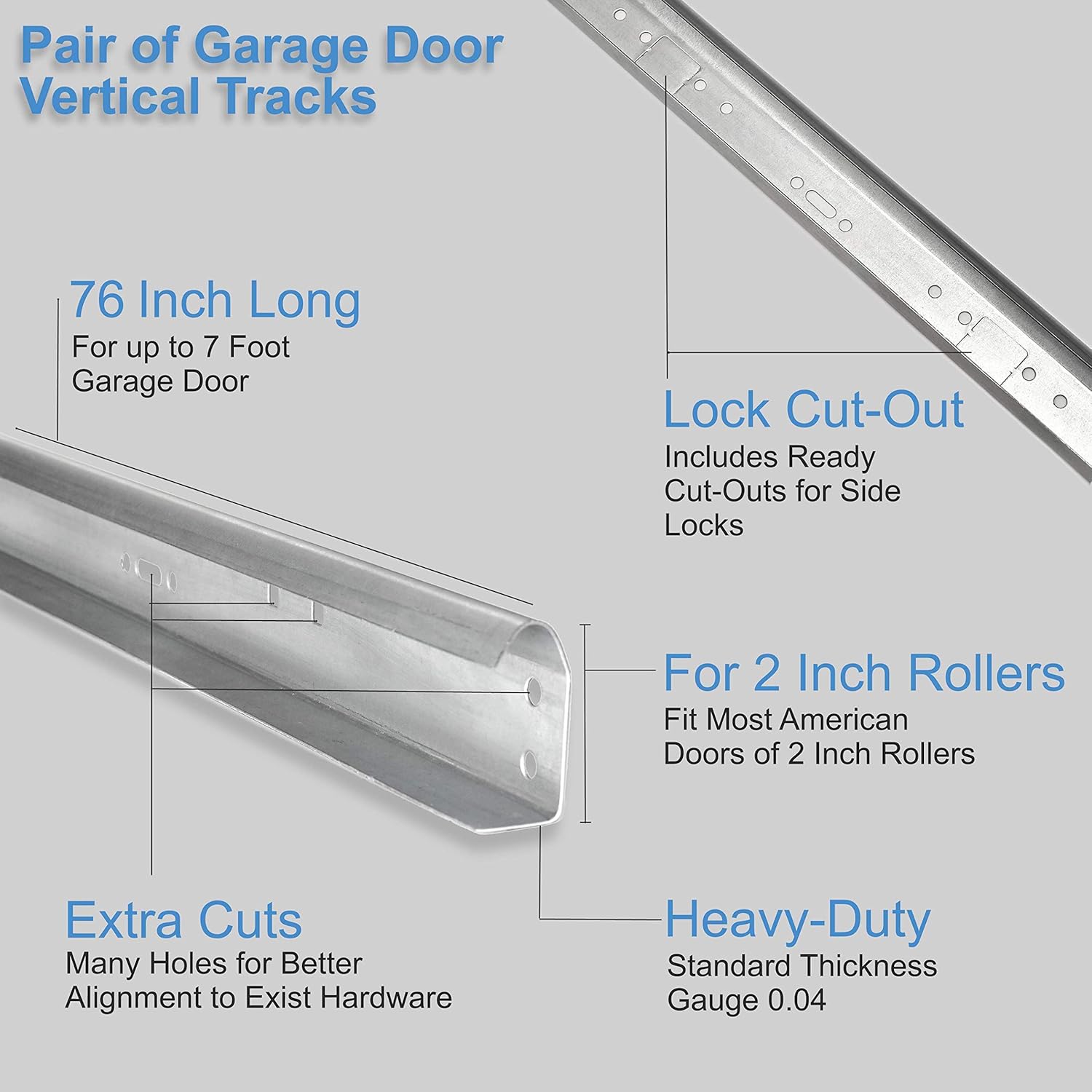 Garage Door Vertical Track Replacement �C Set of Left and Right for 7 Foot Tall - Garage Door Rails Galvanized Steel Hardware Door Rails for Residential/Light Commercial Side Tracks for 2-inch Rollers