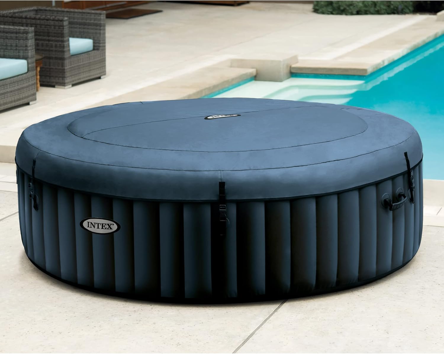 Intex PureSpa Plus Portable Inflatable Hot Tub Round Bubble Jet Spa, 85" x 28" with Set of 2 Inflatable Hot Tub Seats Comforting Spa Accessory
