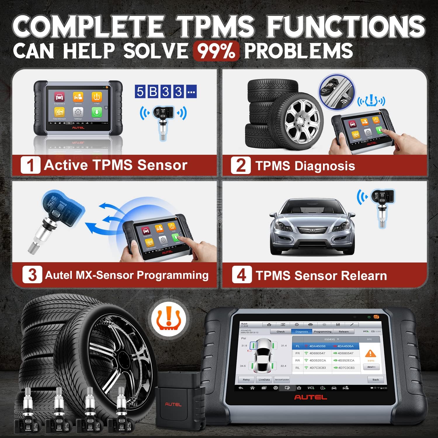 Autel MaxiCOM MK808TS Pro Diagnostic Scan Tool, 2022 Newest Combination of MK808TS + 4PCS Autel MX-Sensor (Value $128), Upgraded of MK808BT/ MX808/ MK808/ TS608/ MX808TS, Complete TPMS, 28+ Service