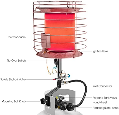 S AFSTAR 35,000-42,000 BTU Tank Top Propane Heater, Portable Propane Heater w/Tip-over Switch & Safety Shut-off, Indoor Outdoor Heaters for Ice Fishing Survival (Propane Cylinder not Included)