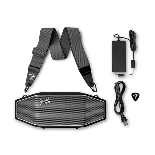 Fender x Teufel ROCKSTER CROSS Portable Wireless Bluetooth Speaker – Rugged, Waterproof, 16 Hours of Battery, Powerful Stereo Sound, Subwoofer, Built-in Power Bank, Fender Guitar Strap (Black & Steel)