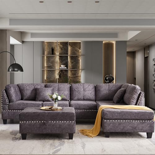 Living Room Furniture, Oversized Set,Modern Large Upholstered U-Shape Extra Wide Chaise Lounge Modular Sectional Sofa Couch,Light Grey