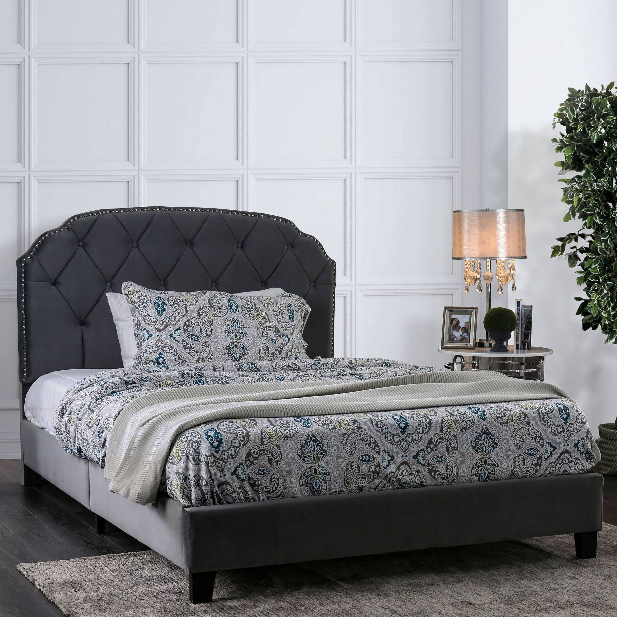 Queen Serena Tufted Upholstered Bed Gray - miBasics