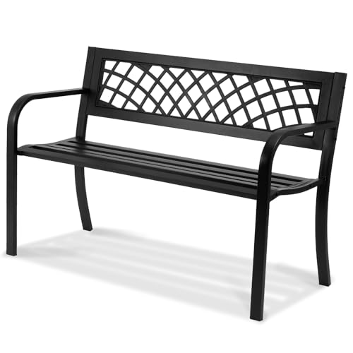 VEVOR 480 lbs Load Capacity, 38.8 inches Metal, Outdoor Backrest and Armrests, Patio Bench for Garden, Park, Yard, Front Porch, Metal-40 inch, Black