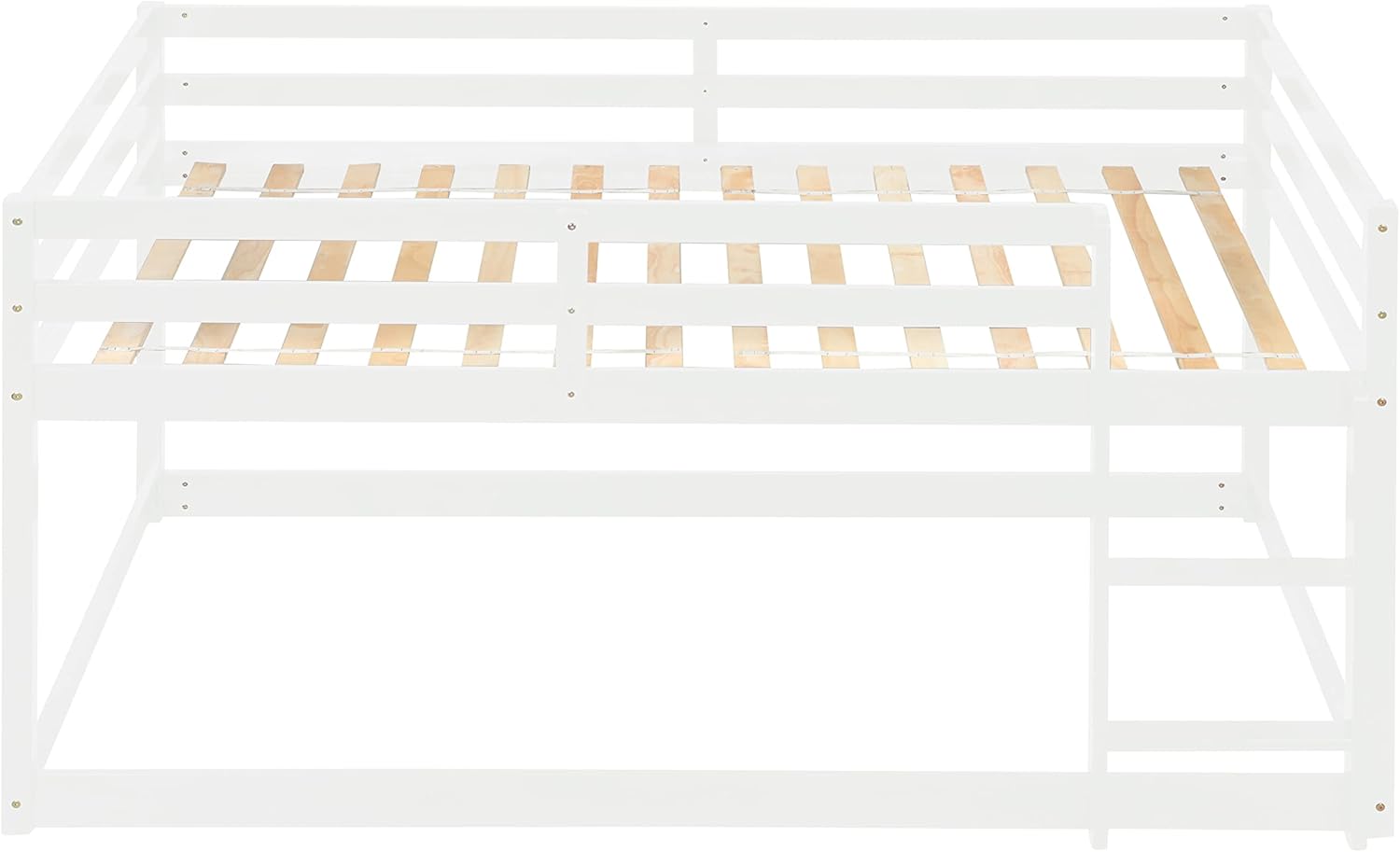 Twin Over Twin Loft Bed Wooden Bed Frame with Safety Guardrail and Ladder, for Kids Teens Boys Girls, White