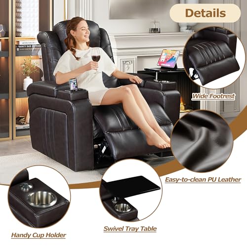 FANYE 360 Degree Swivel Upholstered Armchair,Modern Living Room Manual Reclining Glider Rocker Chair with 2 Pillow-Top Armrests for Home, 33.1", Grey