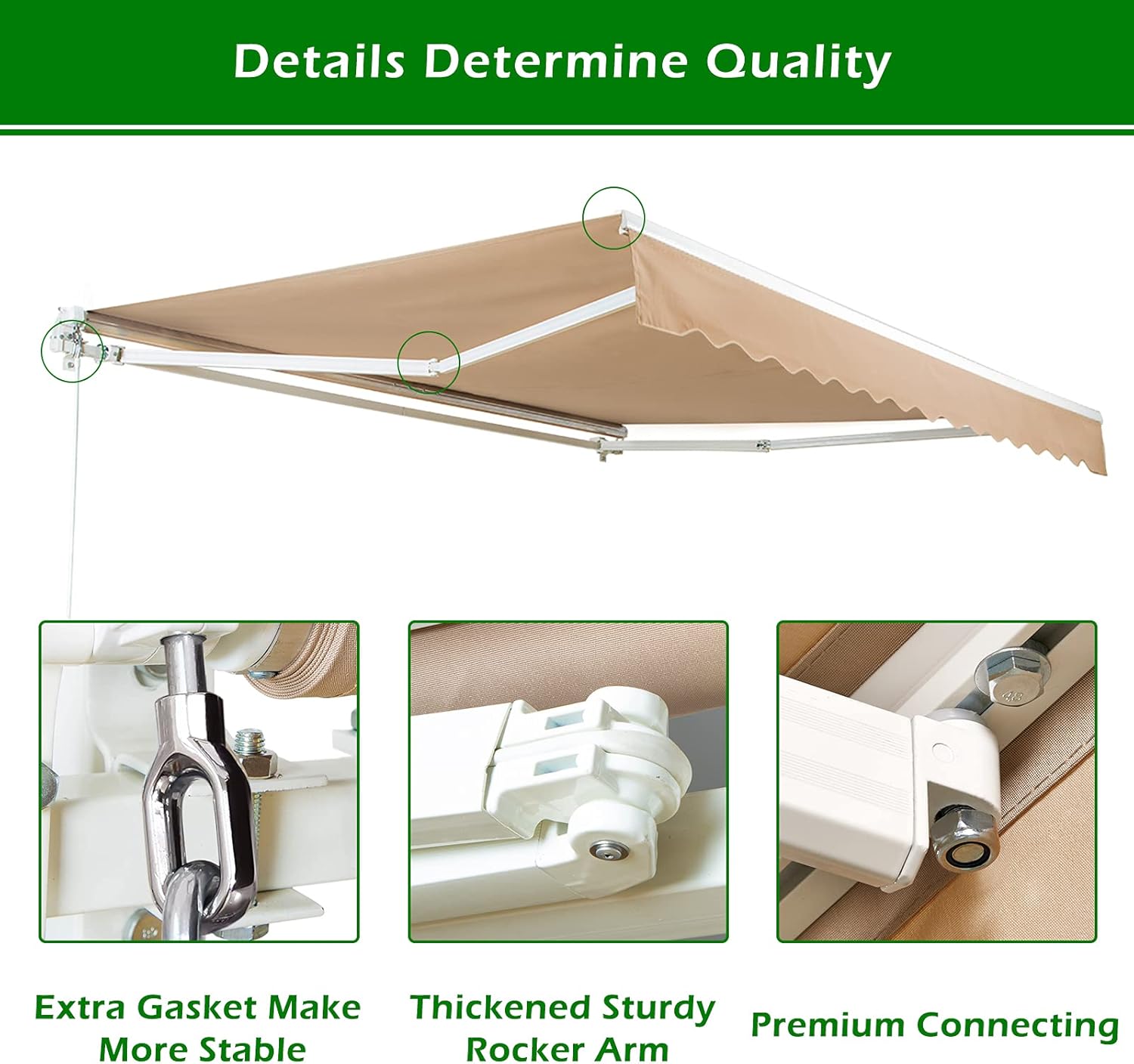 AECOJOY 13'×8' Patio Awning Retractable Sun Shade Awning Cover Outdoor Patio Canopy Sunsetter Market Deck Awnings with Manual Crank Handle, Beige