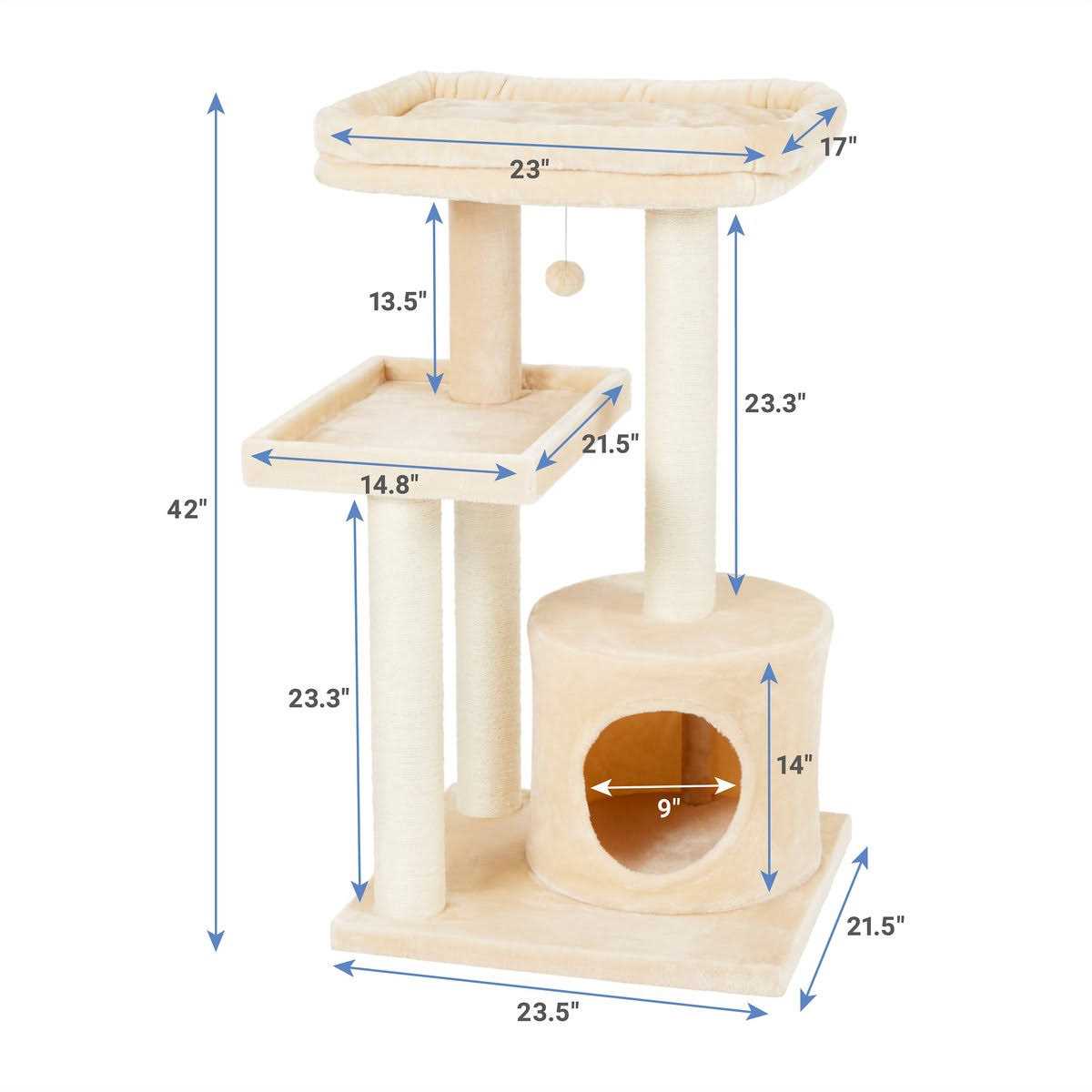 Frisco 42-in Heavy Duty Faux Fur Cat Tree Condo - Pet Supplies online store