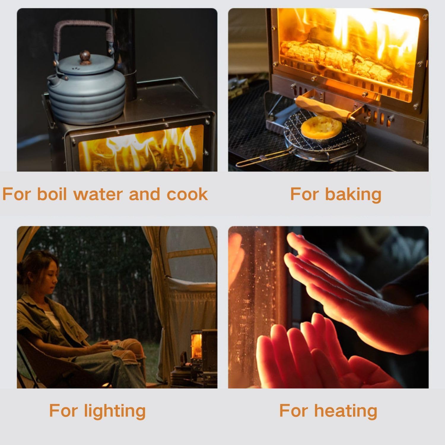 3F UL GEAR Portable Outdoor Wood Burning Stove with Chimney Pipe, Tent Heater & Stove with Fireproof Glass Window, Camping Stove Oven With Pellet Bin for Backpacking,Fishing, Hiking,Picnic