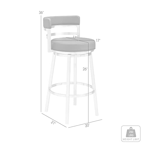 Armen Living Madrid 26" Counter Height Swivel Modern Gray Faux Leather and Brushed Stainless Steel Bar Stool for Kitchen Island Counter