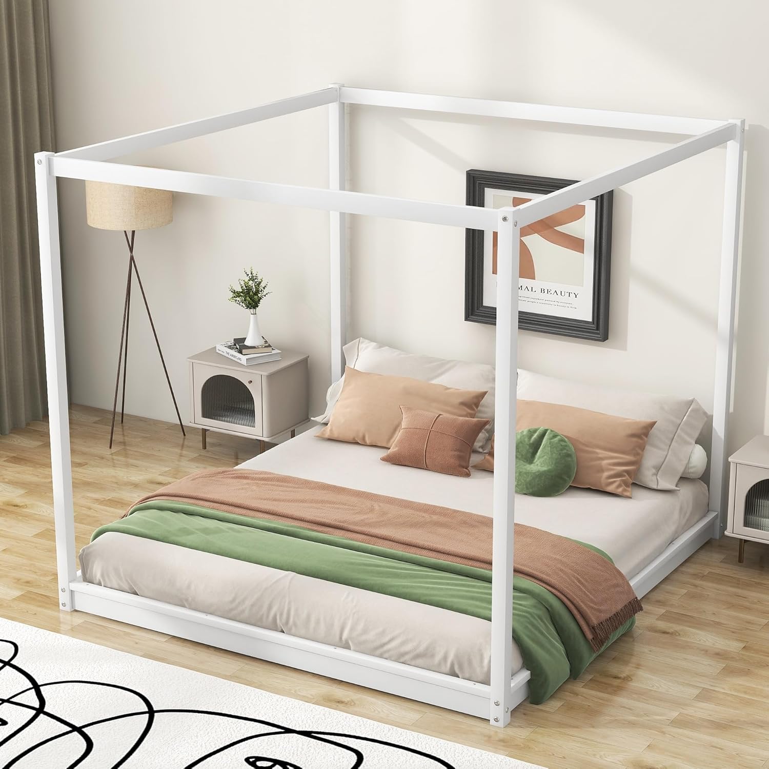 White Pine Wood Canopy Platform Bed Support Legs Modern Contemporary Includes Hardware