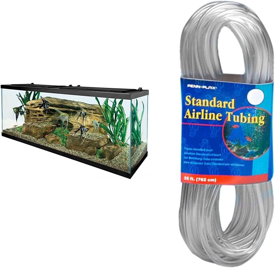 Tetra 55 Gallon Aquarium Kit with Fish Tank, Fish Net, Fish Food, Filter, Heater and Water Conditioners & Penn-Plax Standard Airline Tubing for Aquariums – Clear and Flexible – Resists Kinking