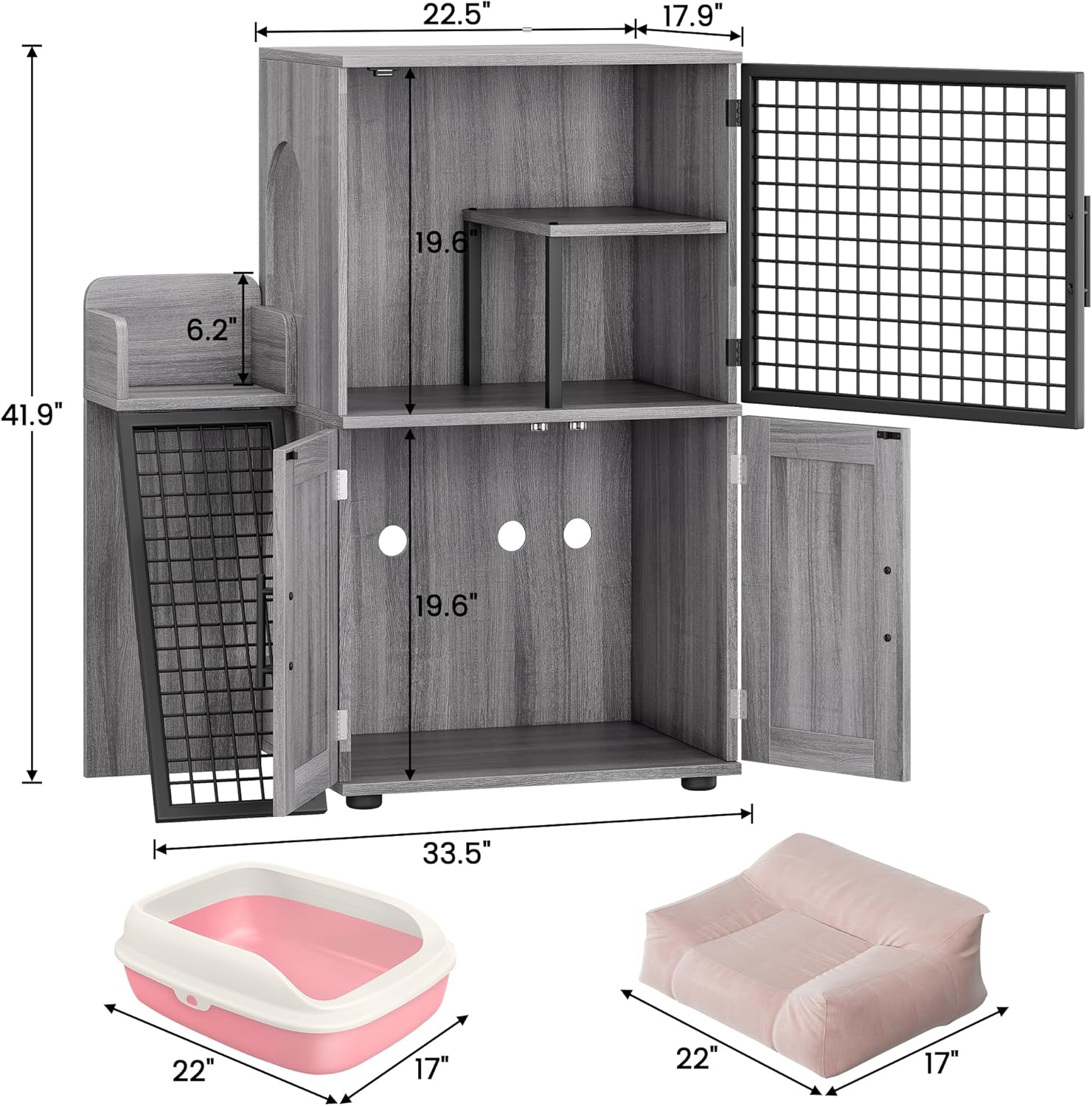 Towallmark Modern Villa Cat Litter Box Enclosure with Platform,Double Layer Cat Litter Hidden Furniture, Large Cat Cabinet with Ladder, Cat Washroom Indoor Cat House, Wax Wood