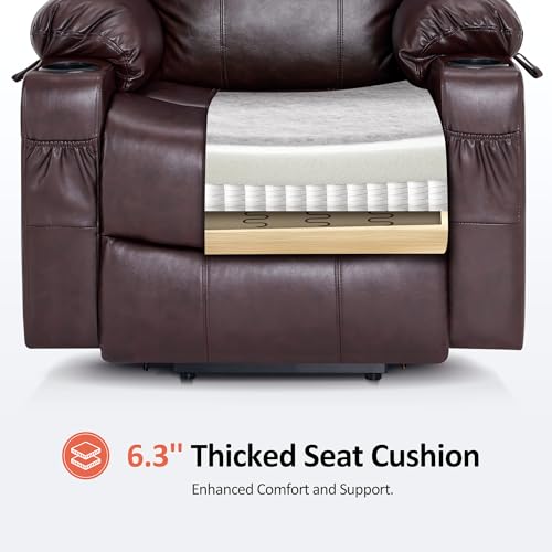 MCombo Power Lift Recliner Chair for Elderly, Lift Chair with Heat and Massage, FSC Certified, USB Ports, Cup Holders, Faux Leather 7040 (Black, Medium)