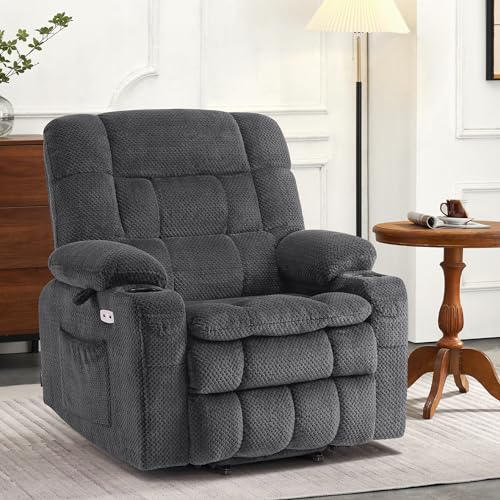 MCombo Dual Motor Power Lift Recliner Chair with Massage and Heat for Elderly People, Infinite Position, USB Ports, Cup Holders, Fabric 7890 (Medium-Regular, Burgundy)